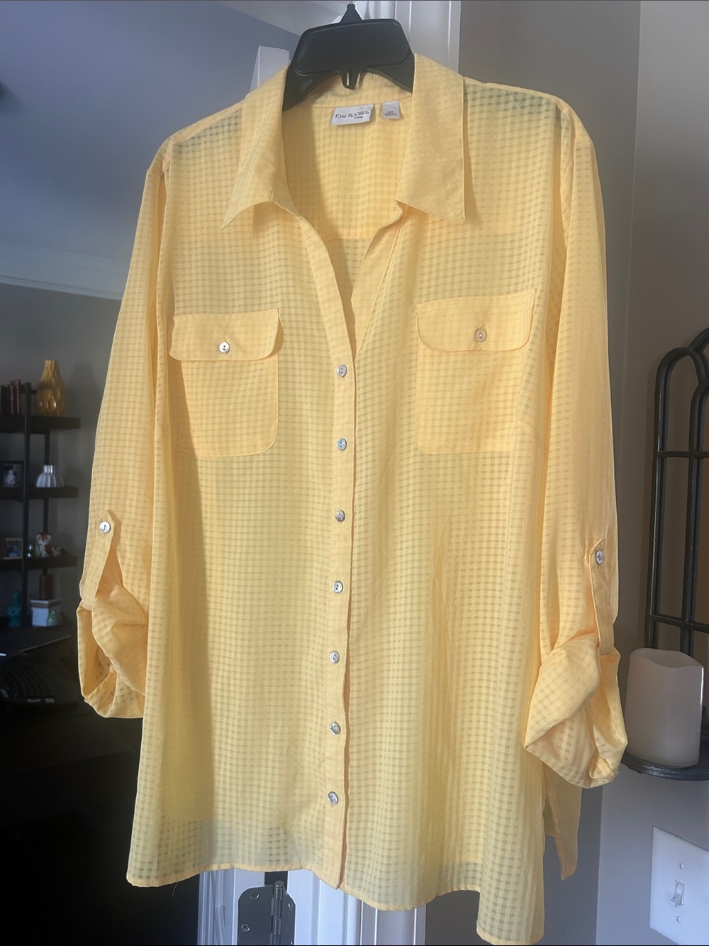Kim Rogers Sheer Yellow Button-Down Shirt